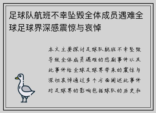 足球队航班不幸坠毁全体成员遇难全球足球界深感震惊与哀悼